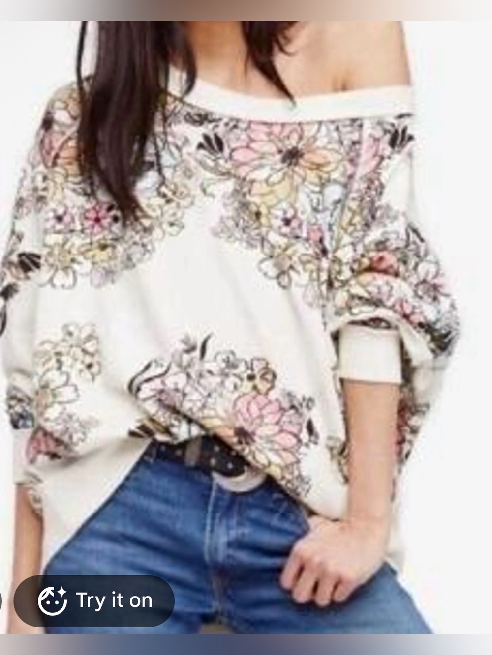 Free People Go On Get Floral Sweatshirt Top